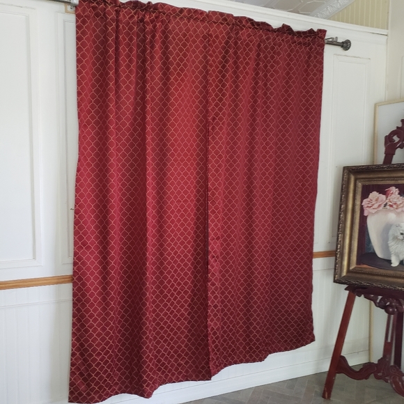 Linens N Things Curtain Panels Tie Backs 74W x 79L Wide Pocket Red Jacquard J… - Picture 6 of 14